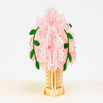 Pink Rose Bouquet Flower Popup Card